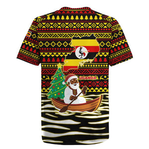Uganda Christmas Rugby Jersey Santa in Canoe Christmas Tree Uganda Map Flag - African Pride
