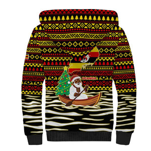 Uganda Christmas Sherpa Hoodie Santa in Canoe Christmas Tree Uganda Map Flag - African Pride