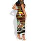 Uganda Christmas Short Sleeve Bodycon Dress Santa in Canoe Christmas Tree Uganda Map Flag - African Pride