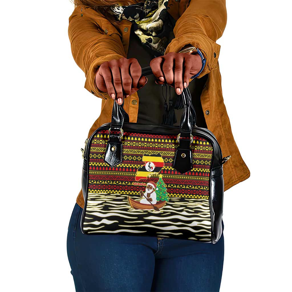Uganda Christmas Shoulder Handbag Santa in Canoe Christmas Tree Uganda Map Flag - African Pride