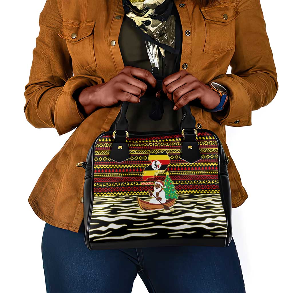 Uganda Christmas Shoulder Handbag Santa in Canoe Christmas Tree Uganda Map Flag - African Pride