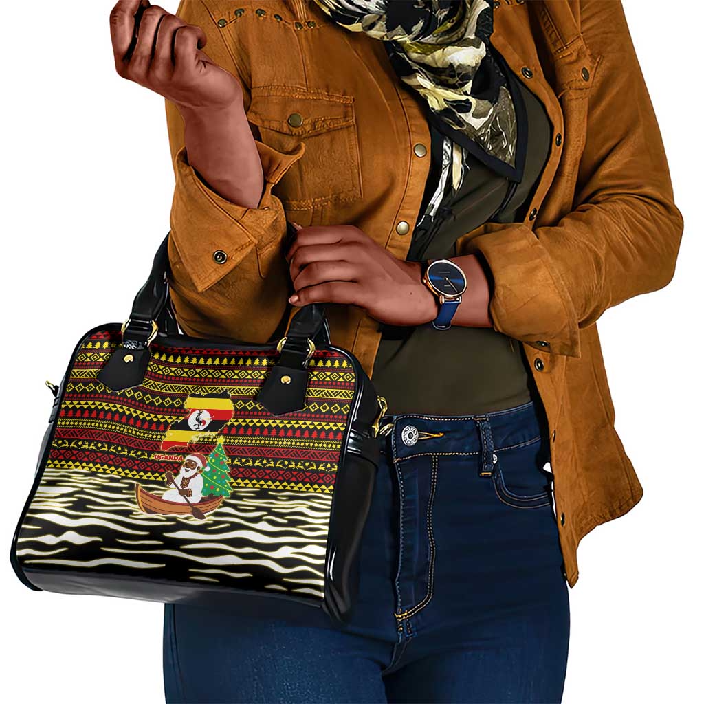 Uganda Christmas Shoulder Handbag Santa in Canoe Christmas Tree Uganda Map Flag - African Pride