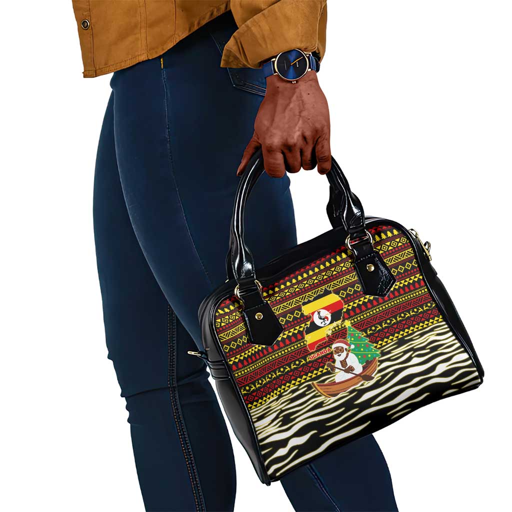 Uganda Christmas Shoulder Handbag Santa in Canoe Christmas Tree Uganda Map Flag - African Pride