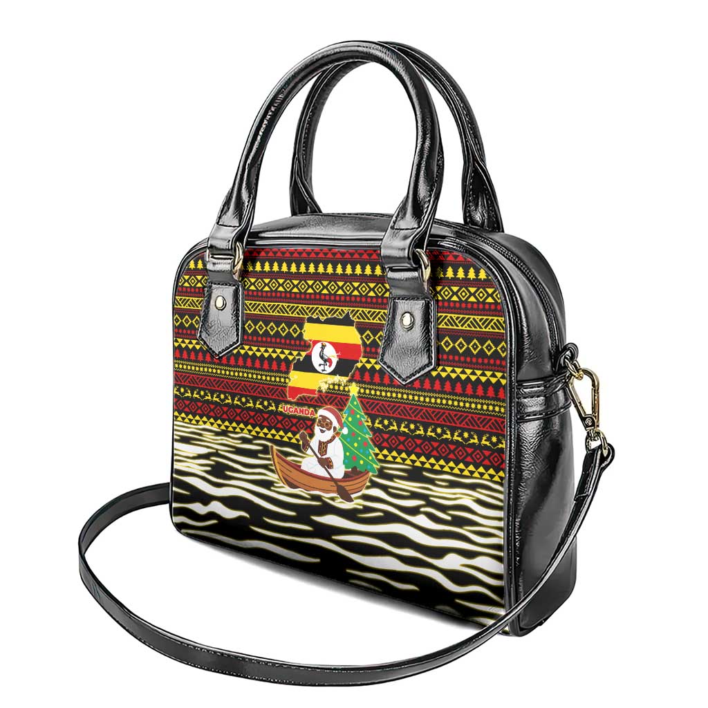 Uganda Christmas Shoulder Handbag Santa in Canoe Christmas Tree Uganda Map Flag - African Pride