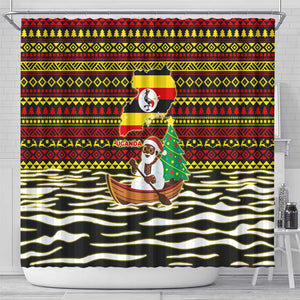 Uganda Christmas Shower Curtain Santa in Canoe Christmas Tree Uganda Map Flag - African Pride