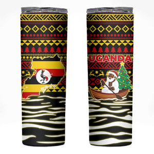 Uganda Christmas Skinny Tumbler Santa in Canoe Christmas Tree Uganda Map Flag - African Pride