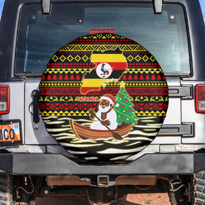 Uganda Christmas Spare Tire Cover Santa in Canoe Christmas Tree Uganda Map Flag - African Pride