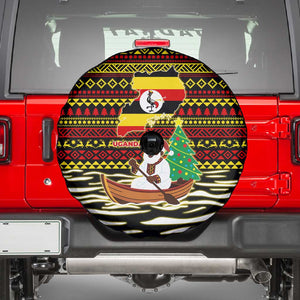 Uganda Christmas Spare Tire Cover Santa in Canoe Christmas Tree Uganda Map Flag - African Pride