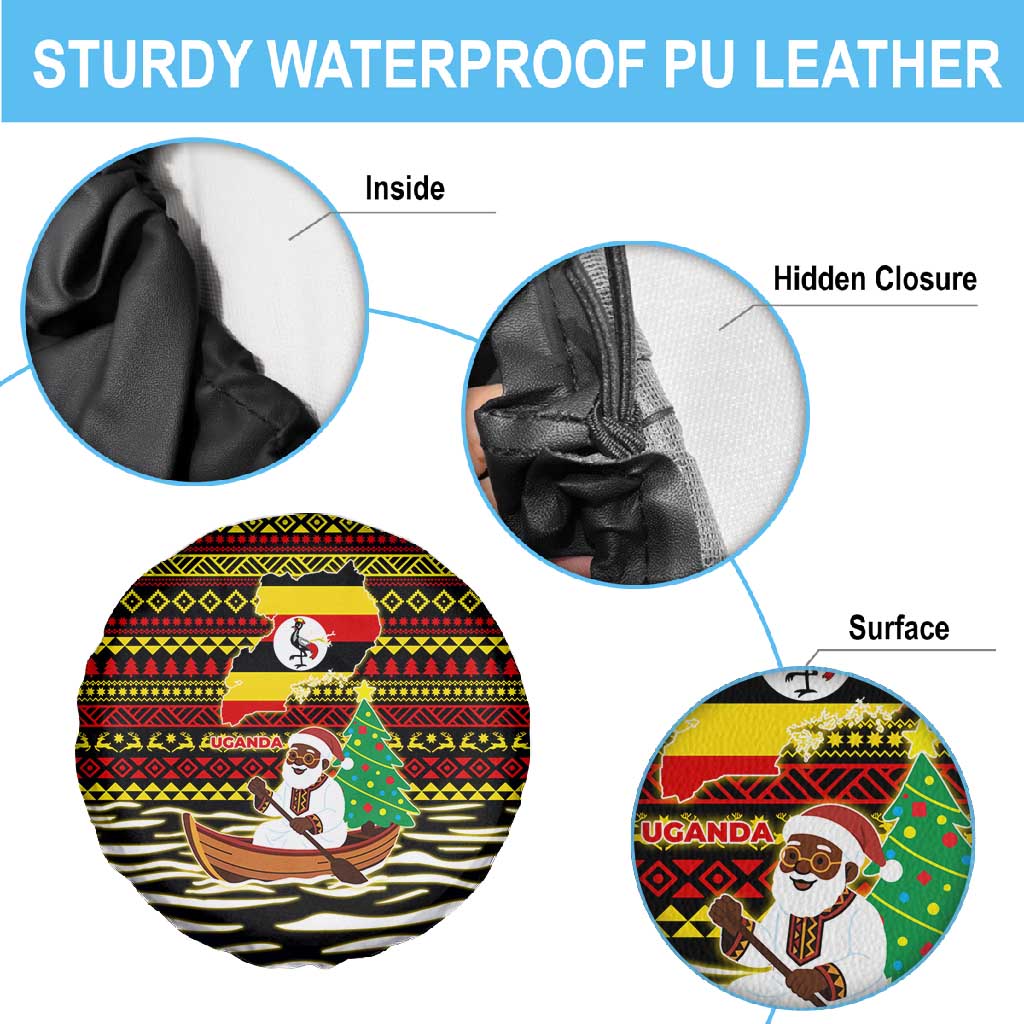 Uganda Christmas Spare Tire Cover Santa in Canoe Christmas Tree Uganda Map Flag - African Pride
