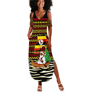 Uganda Christmas Summer Maxi Dress Santa in Canoe Christmas Tree Uganda Map Flag - African Pride