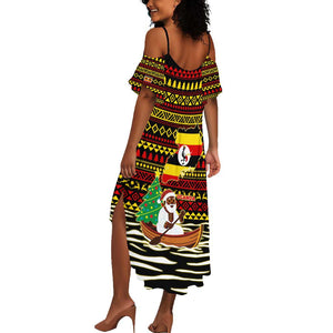 Uganda Christmas Summer Maxi Dress Santa in Canoe Christmas Tree Uganda Map Flag - African Pride
