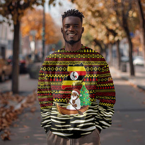 Uganda Christmas Sweatshirt Santa in Canoe Christmas Tree Uganda Map Flag - African Pride
