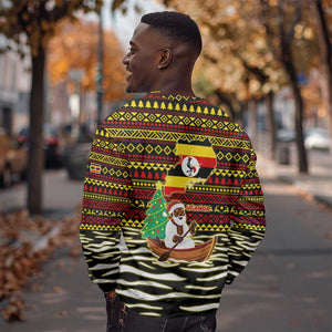 Uganda Christmas Sweatshirt Santa in Canoe Christmas Tree Uganda Map Flag - African Pride
