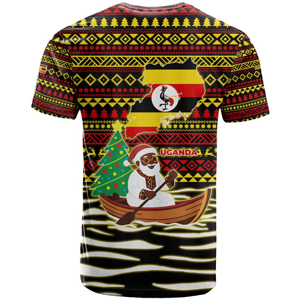 Uganda Christmas T shirt Santa in Canoe Christmas Tree Uganda Map Flag - African Pride