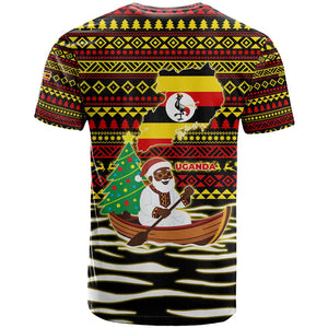 Uganda Christmas T shirt Santa in Canoe Christmas Tree Uganda Map Flag - African Pride
