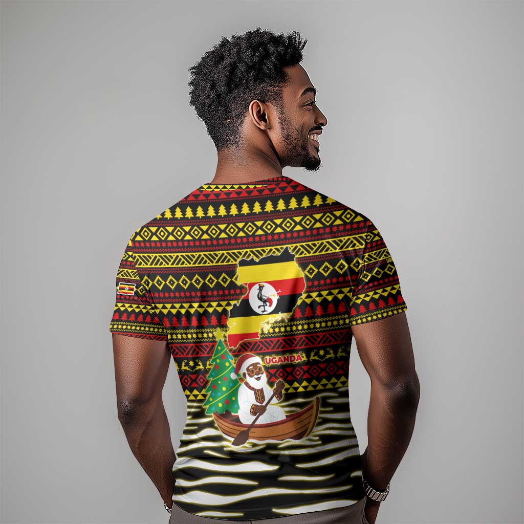 Uganda Christmas T shirt Santa in Canoe Christmas Tree Uganda Map Flag - African Pride