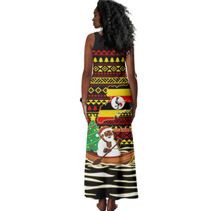 Uganda Christmas Tank Maxi Dress Santa in Canoe Christmas Tree Uganda Map Flag - African Pride