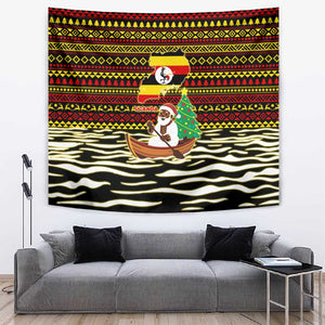 Uganda Christmas Tapestry Santa in Canoe Christmas Tree Uganda Map Flag - African Pride
