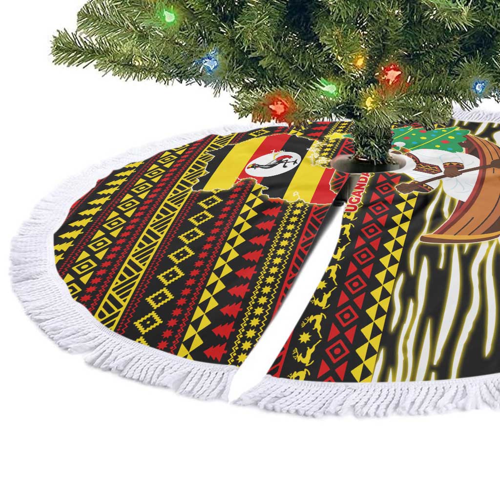 Uganda Christmas Tree Skirt Santa in Canoe Christmas Tree Uganda Map Flag - African Pride