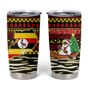 Uganda Christmas Tumbler Cup Santa in Canoe Christmas Tree Uganda Map Flag - African Pride