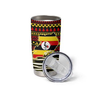 Uganda Christmas Tumbler Cup Santa in Canoe Christmas Tree Uganda Map Flag - African Pride