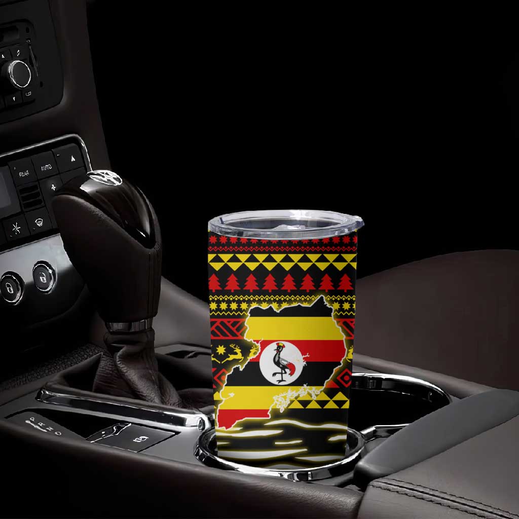 Uganda Christmas Tumbler Cup Santa in Canoe Christmas Tree Uganda Map Flag - African Pride