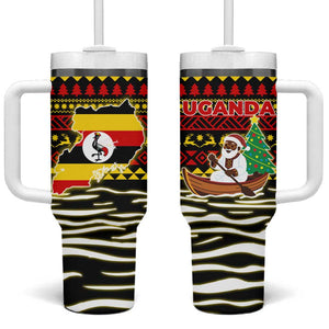 Uganda Christmas Tumbler With Handle Santa in Canoe Christmas Tree Uganda Map Flag - African Pride