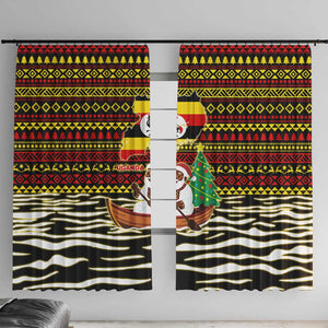 Uganda Christmas Window Curtain Santa in Canoe Christmas Tree Uganda Map Flag - African Pride