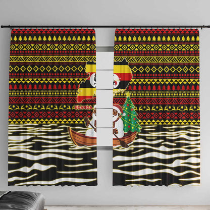 Uganda Christmas Window Curtain Santa in Canoe Christmas Tree Uganda Map Flag - African Pride