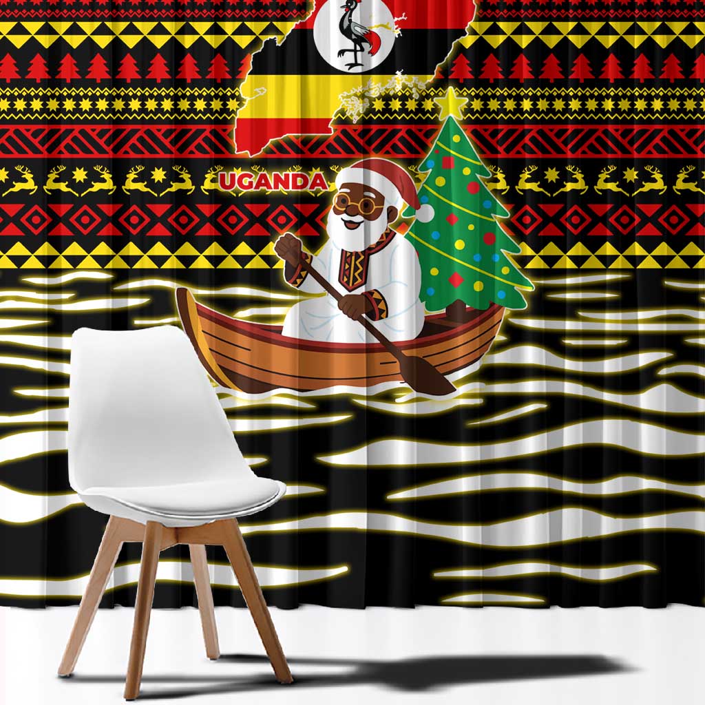 Uganda Christmas Window Curtain Santa in Canoe Christmas Tree Uganda Map Flag - African Pride