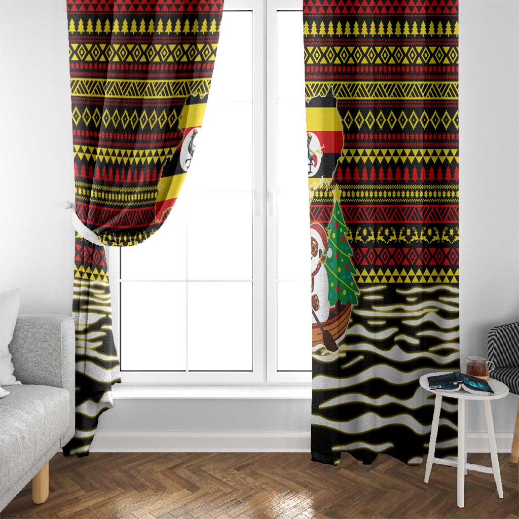 Uganda Christmas Window Curtain Santa in Canoe Christmas Tree Uganda Map Flag - African Pride