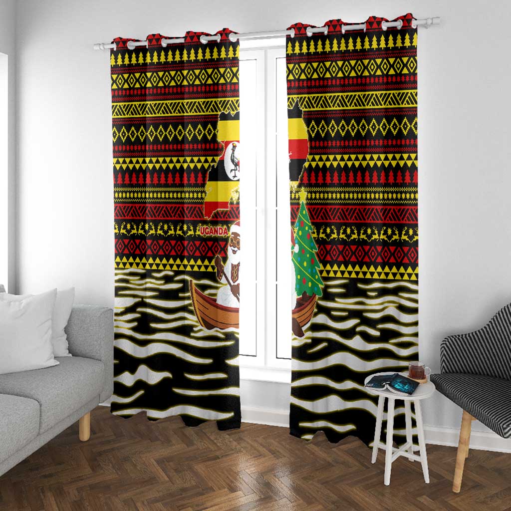 Uganda Christmas Window Curtain Santa in Canoe Christmas Tree Uganda Map Flag - African Pride