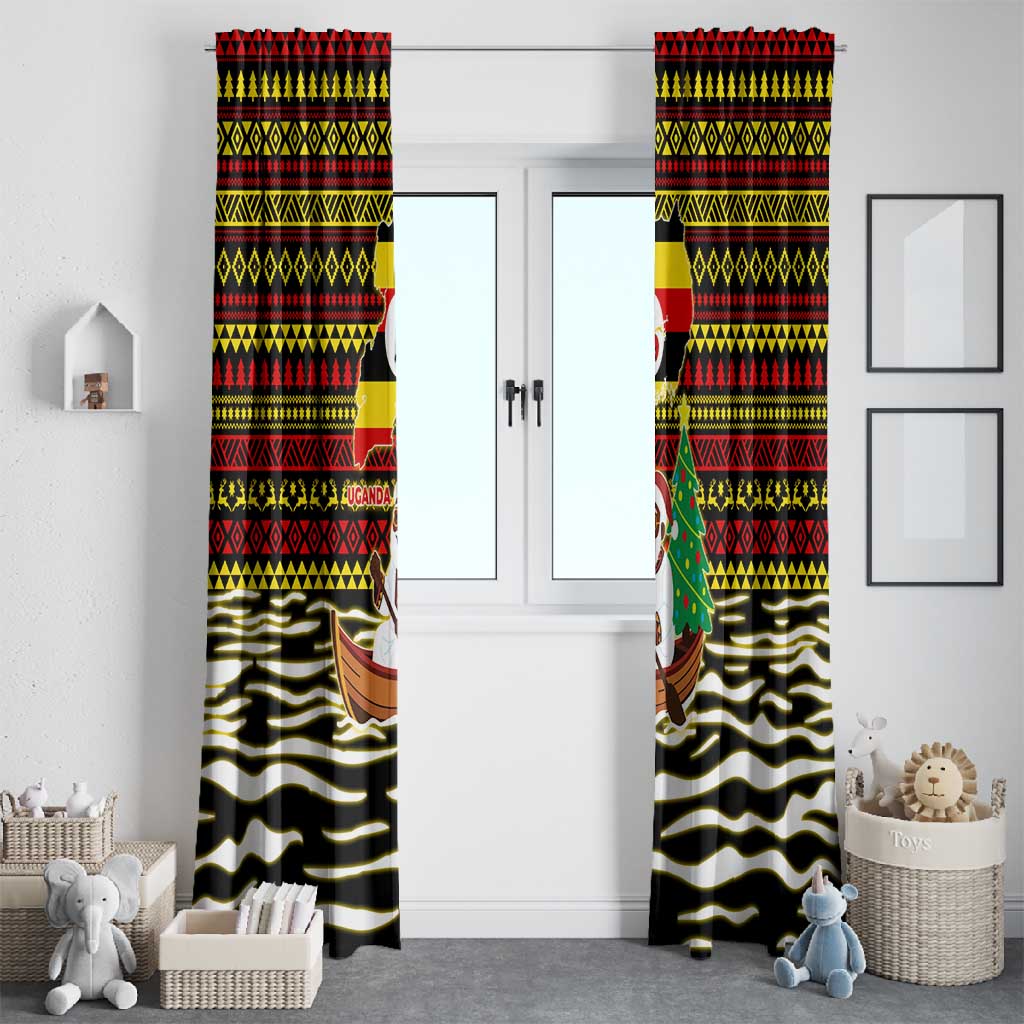 Uganda Christmas Window Curtain Santa in Canoe Christmas Tree Uganda Map Flag - African Pride