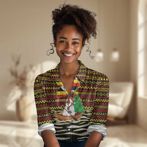 Uganda Christmas Women Casual Shirt Santa in Canoe Christmas Tree Uganda Map Flag - African Pride