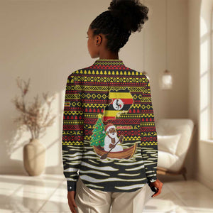 Uganda Christmas Women Casual Shirt Santa in Canoe Christmas Tree Uganda Map Flag - African Pride