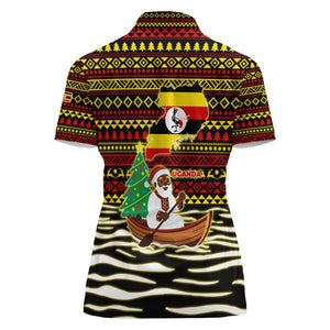 Uganda Christmas Women Polo Shirt Santa in Canoe Christmas Tree Uganda Map Flag - African Pride