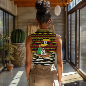 Uganda Christmas Women Sleeveless Polo Shirt Santa in Canoe Christmas Tree Uganda Map Flag - African Pride