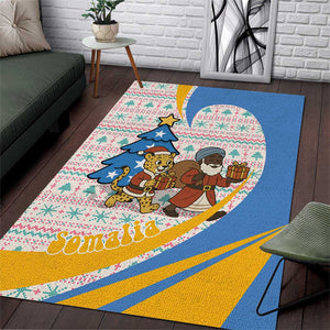 Somalia Christmas Area Rug Santa Cheetah Christmas Tree Village Scene and Festive Snowflake - African Pride
