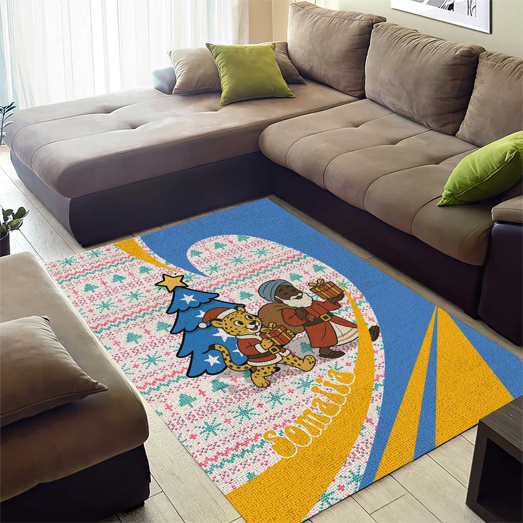 Somalia Christmas Area Rug Santa Cheetah Christmas Tree Village Scene and Festive Snowflake - African Pride