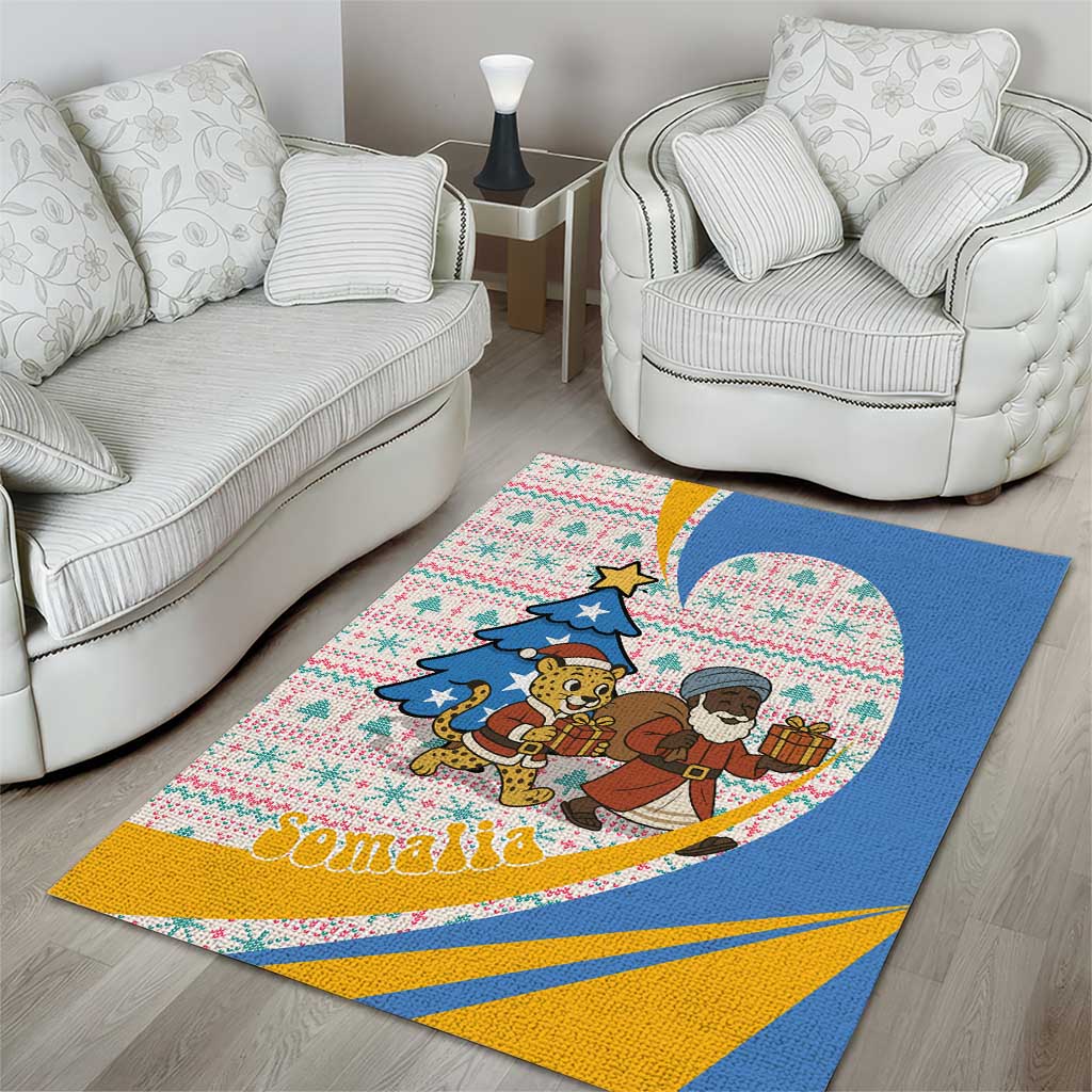 Somalia Christmas Area Rug Santa Cheetah Christmas Tree Village Scene and Festive Snowflake - African Pride