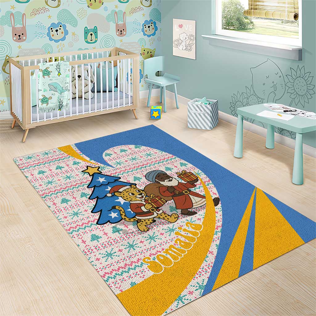 Somalia Christmas Area Rug Santa Cheetah Christmas Tree Village Scene and Festive Snowflake - African Pride