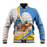 Somalia Christmas Baseball Jacket Santa Cheetah Christmas Tree Village Scene and Festive Snowflake - African Pride