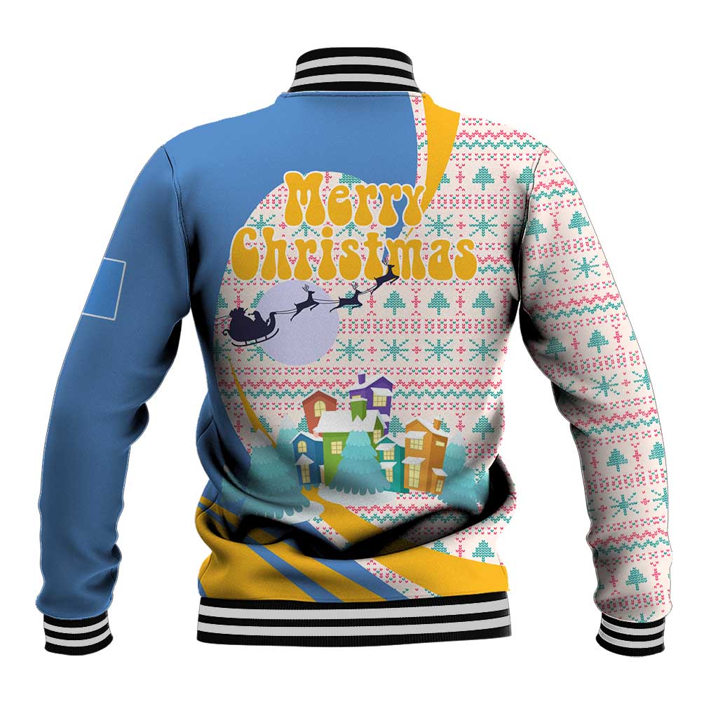 Somalia Christmas Baseball Jacket Santa Cheetah Christmas Tree Village Scene and Festive Snowflake - African Pride