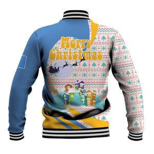 Somalia Christmas Baseball Jacket Santa Cheetah Christmas Tree Village Scene and Festive Snowflake - African Pride