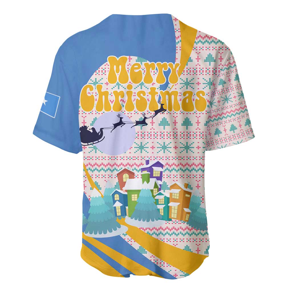 Somalia Christmas Baseball Jersey Santa Cheetah Christmas Tree Village Scene and Festive Snowflake - African Pride