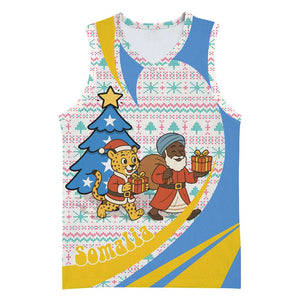 Somalia Christmas Basketball Jersey Santa Cheetah Christmas Tree Village Scene and Festive Snowflake - African Pride