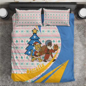 Somalia Christmas Bedding Set Santa Cheetah Christmas Tree Village Scene and Festive Snowflake - African Pride