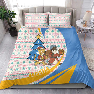 Somalia Christmas Bedding Set Santa Cheetah Christmas Tree Village Scene and Festive Snowflake - African Pride