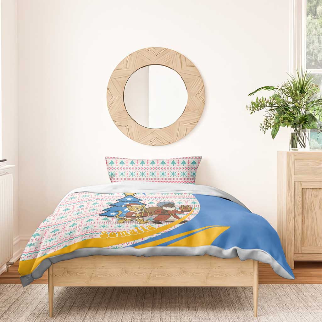 Somalia Christmas Bedding Set Santa Cheetah Christmas Tree Village Scene and Festive Snowflake - African Pride
