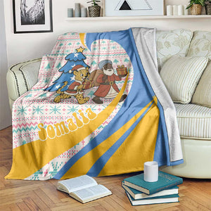 Somalia Christmas Blanket Santa Cheetah Christmas Tree Village Scene and Festive Snowflake - African Pride